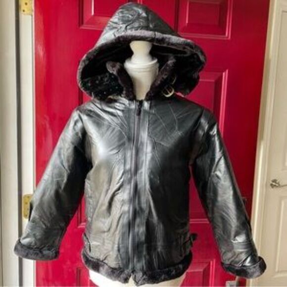 Vintage 1990s Legacy Original 100% Leather & Flur Women's Jacket Coat (Size L) - Picture 1 of 16